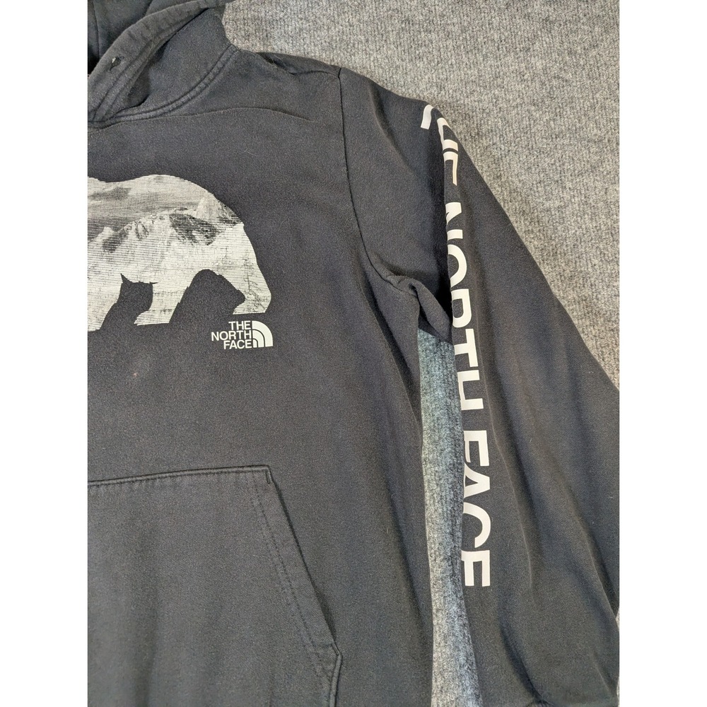 North Face Men Grizzly Bear Mountain Graphic Hoodie Black Sleeve Logo M #2339 - Picture 8 of 9